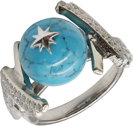 Серебряное кольцо aka.Hooliganka 1008.12_aka с бирюзой, фианитами