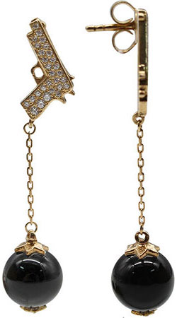 Серебряные длинные серьги ''Пистолет'' aka.Hooliganka 8008.23_aka с агатами, фианитами