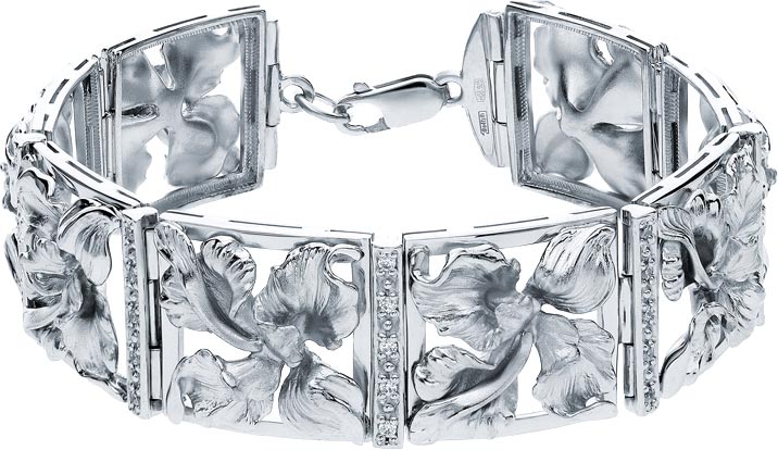 Серебряный браслет ''Орхидея'' Альдзена B-15001 с фианитами Swarovski