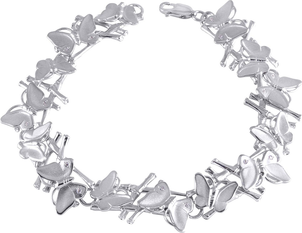 Серебряный браслет ''Бабочки'' Альдзена B-25027 с фианитами Swarovski