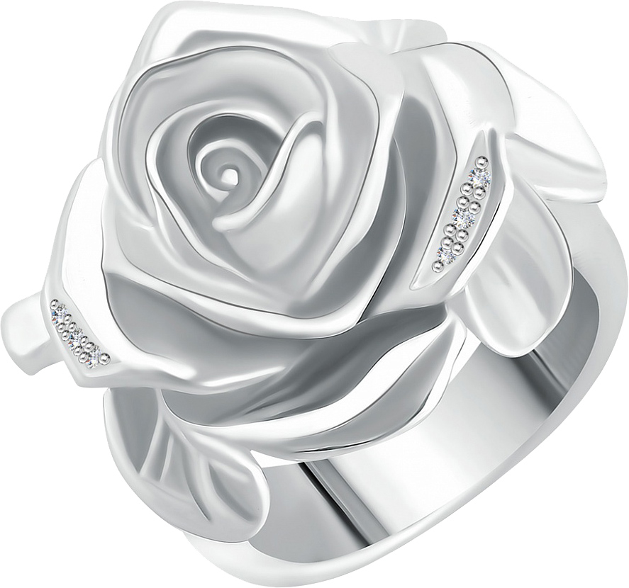 Серебряное кольцо ''Белая роза'' Альдзена K-15011 с фианитами Swarovski