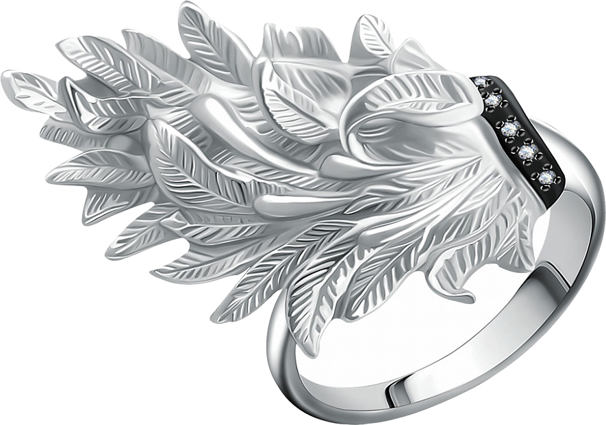 Серебряное кольцо ''Перо'' Альдзена K-15018N с фианитами Swarovski