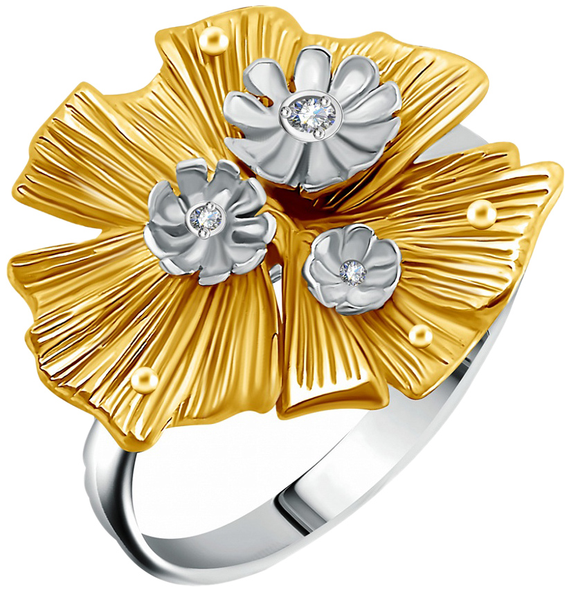 Серебряное кольцо ''Незабудки'' Альдзена K-15035 с фианитами Swarovski