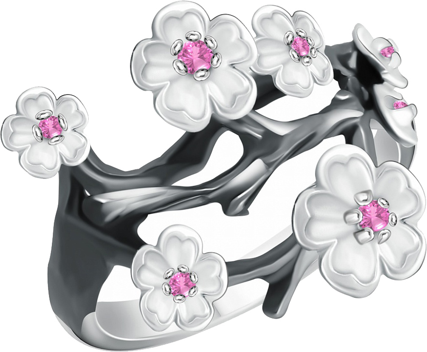 Серебряное кольцо ''Сакура'' Альдзена K-15042 с фианитами Swarovski