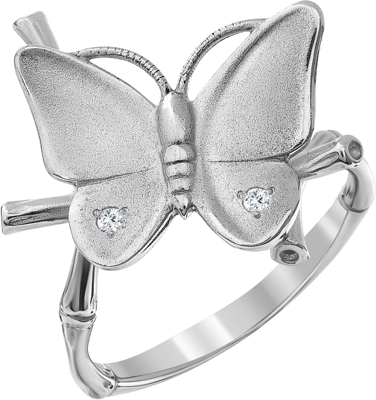 Серебряное кольцо ''Бабочка'' Альдзена K-25027 с фианитами Swarovski