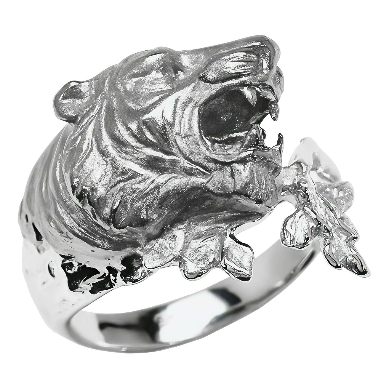 Серебряное кольцо ''Тигр'' Альдзена K-26040 с фианитами Swarovski