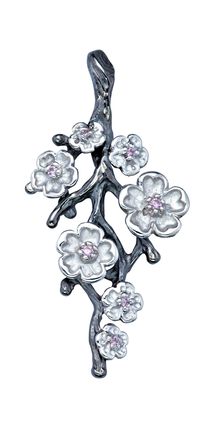 Серебряный кулон ''Сакура'' Альдзена P-15042 с фианитами Swarovski