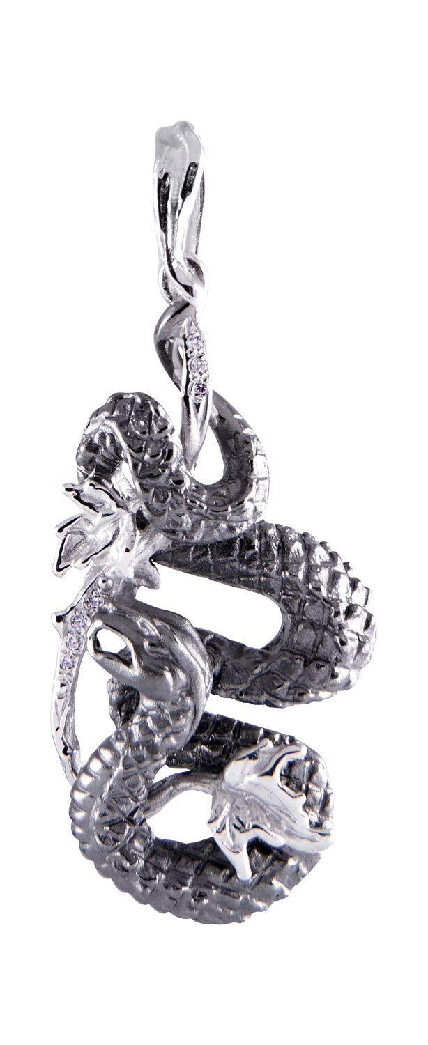 Серебряный кулон ''Питон'' Альдзена P-25028 с фианитами Swarovski