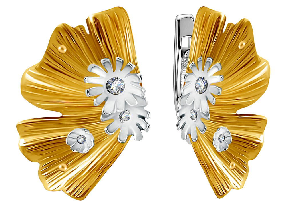Серебряные серьги ''Незабудки'' Альдзена S-15035 с фианитами Swarovski