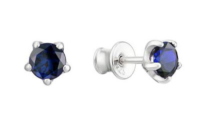 Серебряные серьги пусеты-гвоздики Алькор 02-1193/0GTS-00 с сапфирами