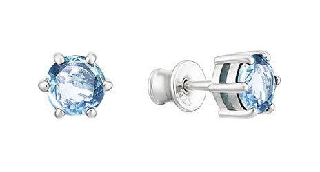 Серебряные серьги пусеты-гвоздики Алькор 02-1194/00TB-00 с топазами