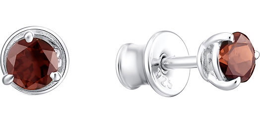 Серебряные серьги-пусеты (гвоздики) Алькор 02-1196/0RDK-00 с ювелирным стеклом