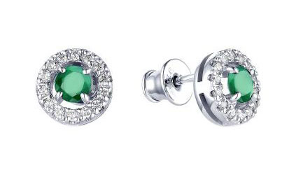 Серебряные серьги пусеты-гвоздики Алькор 02-1535/00AG-00 с агатами, фианитами