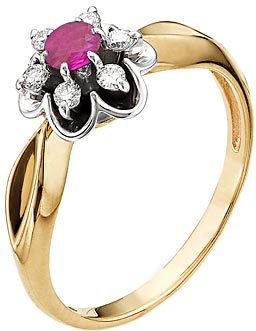 Золотое кольцо Алькор 11104-103 с рубином, бриллиантами
