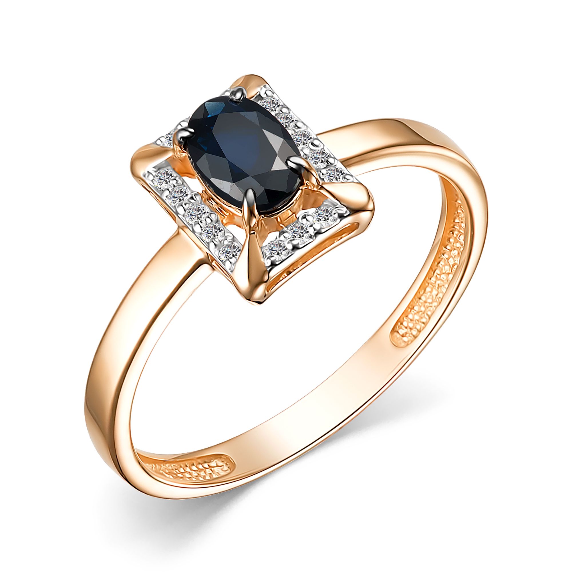 Золотое кольцо Алькор 15316-102 c бриллиантом, сапфиром