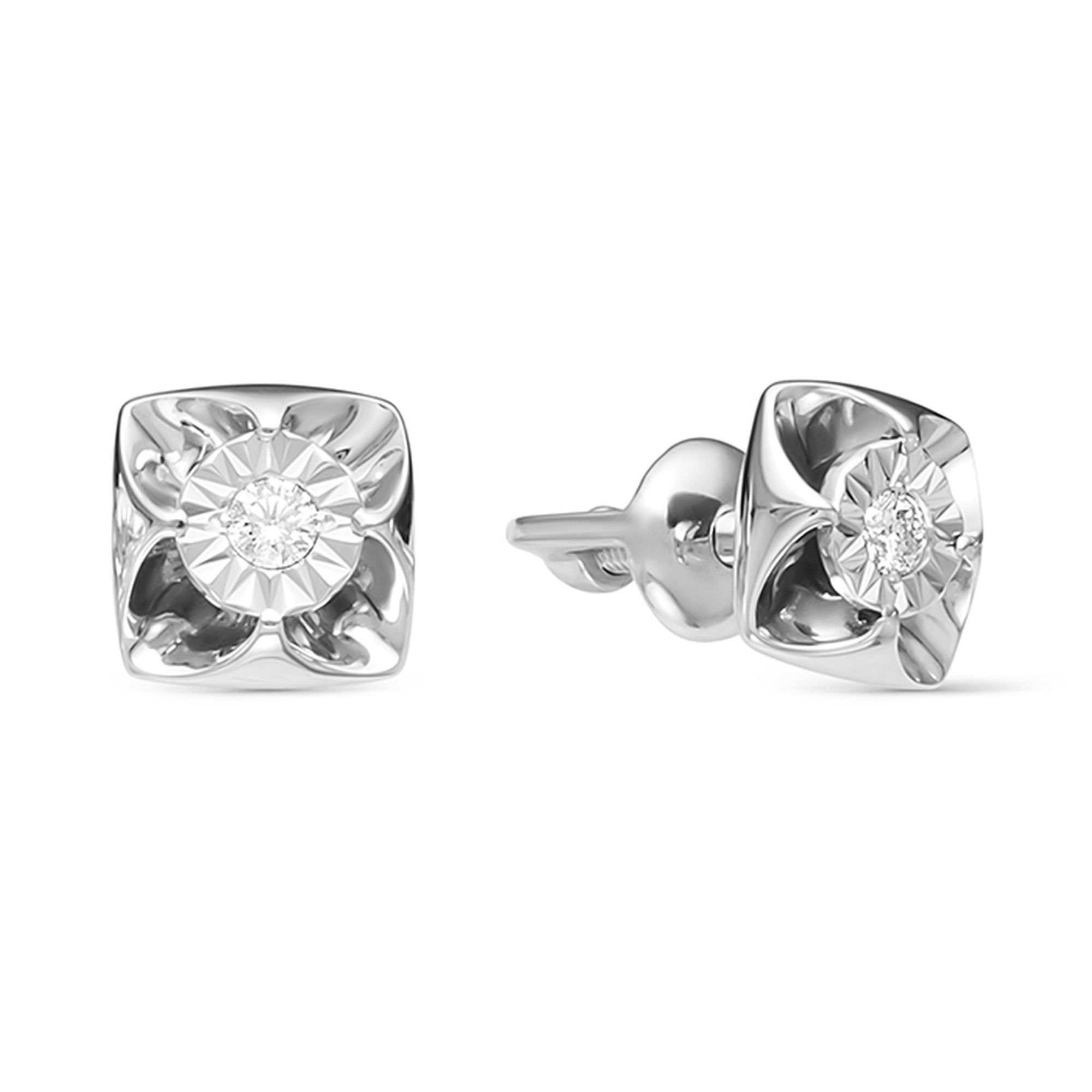 Серьги пусеты-гвоздики из белого золота Алькор 22089-200 с бриллиантом