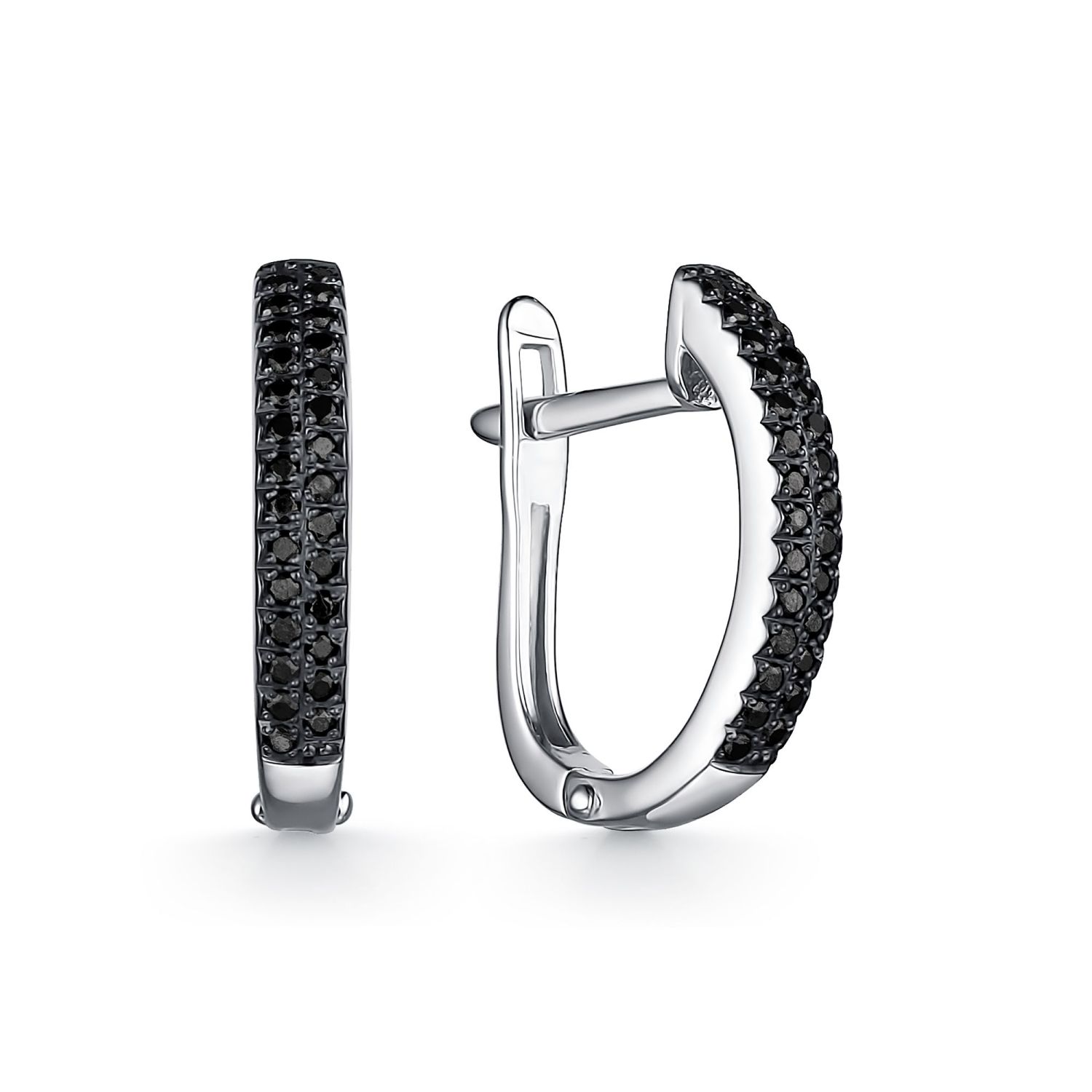 Серьги из белого золота Алькор 22324-213 с черными бриллиантами