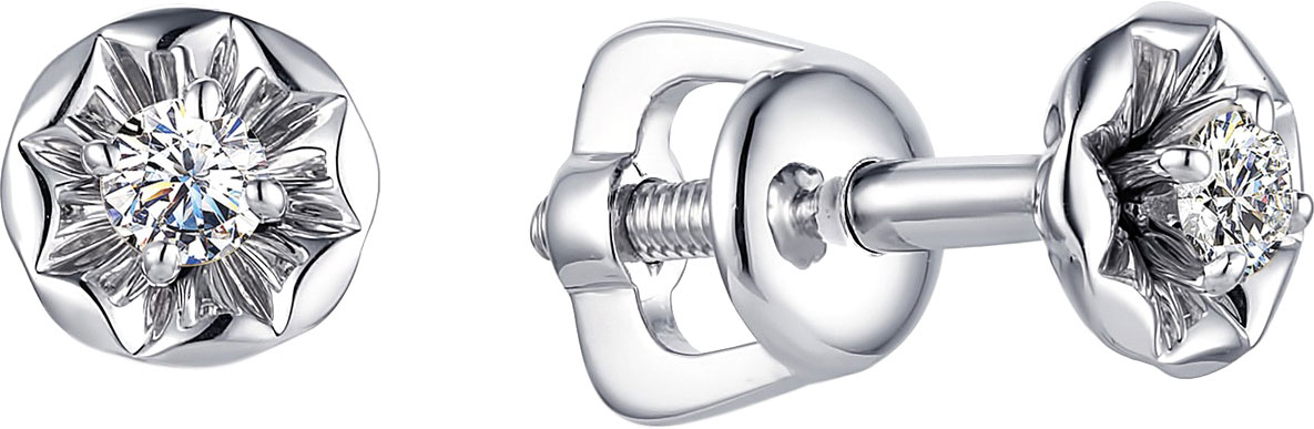 Серьги пусеты-гвоздики из белого золота Алькор 23213-200 с бриллиантами
