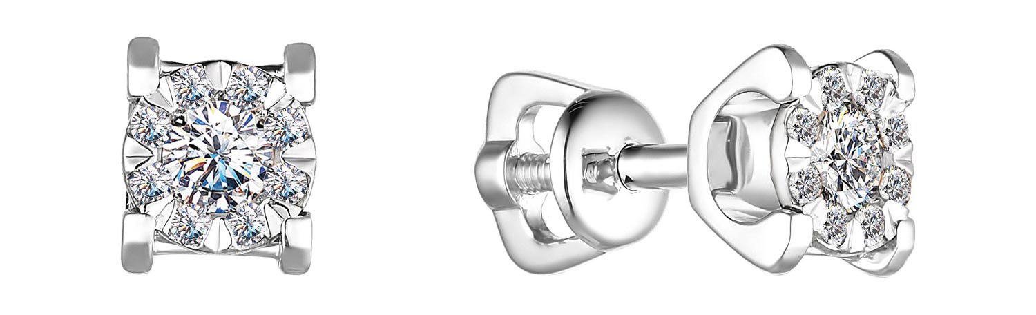 Серьги пусеты-гвоздики из белого золота Алькор 23420-200 с бриллиантами