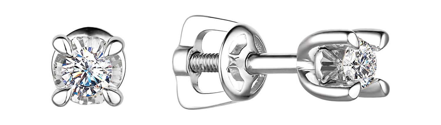 Серьги пусеты-гвоздики из белого золота Алькор 24002-200 с бриллиантами