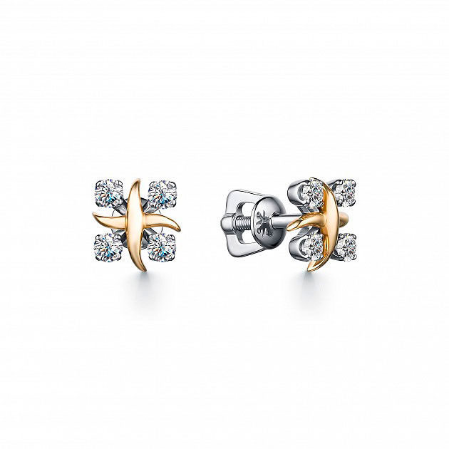 Золотые серьги-пусеты Алькор 24278-L00 c бриллиантом