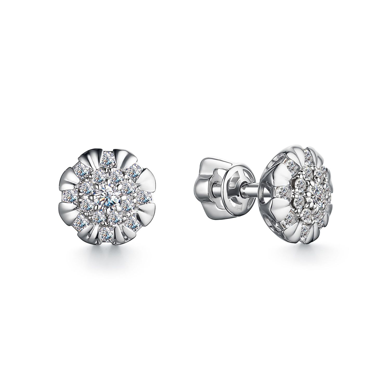 Серьги пусеты-гвоздики из белого золота Алькор 24413-200 с бриллиантами