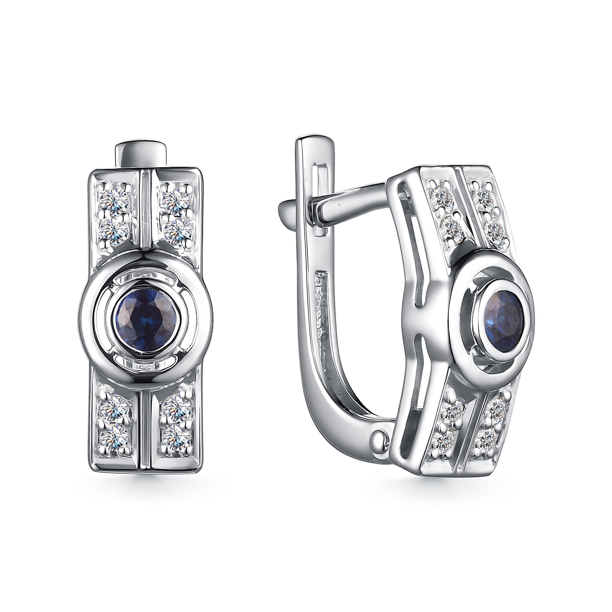 Серьги из белого золота Алькор 24501-202 с сапфирами, бриллиантами