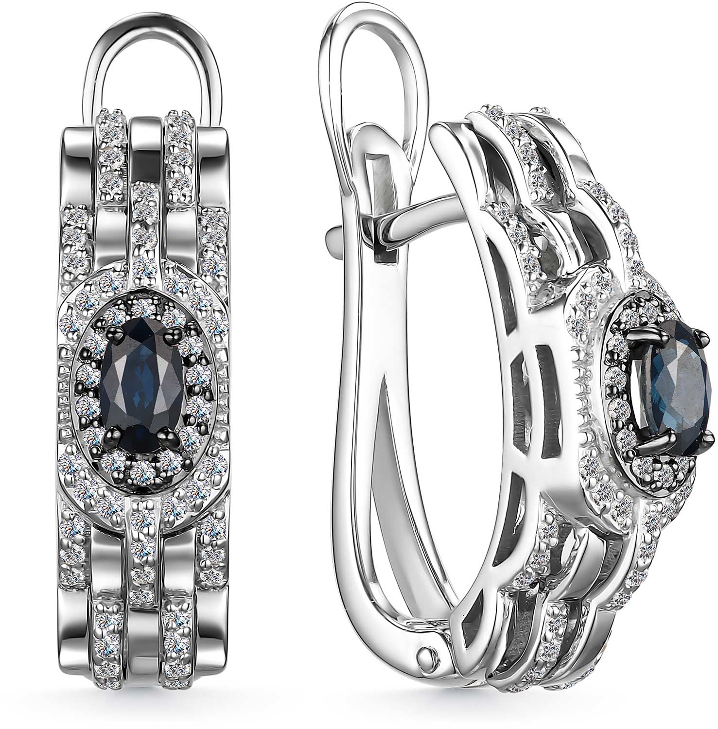 Серьги из белого золота Алькор 25528-202 с сапфирами, бриллиантами