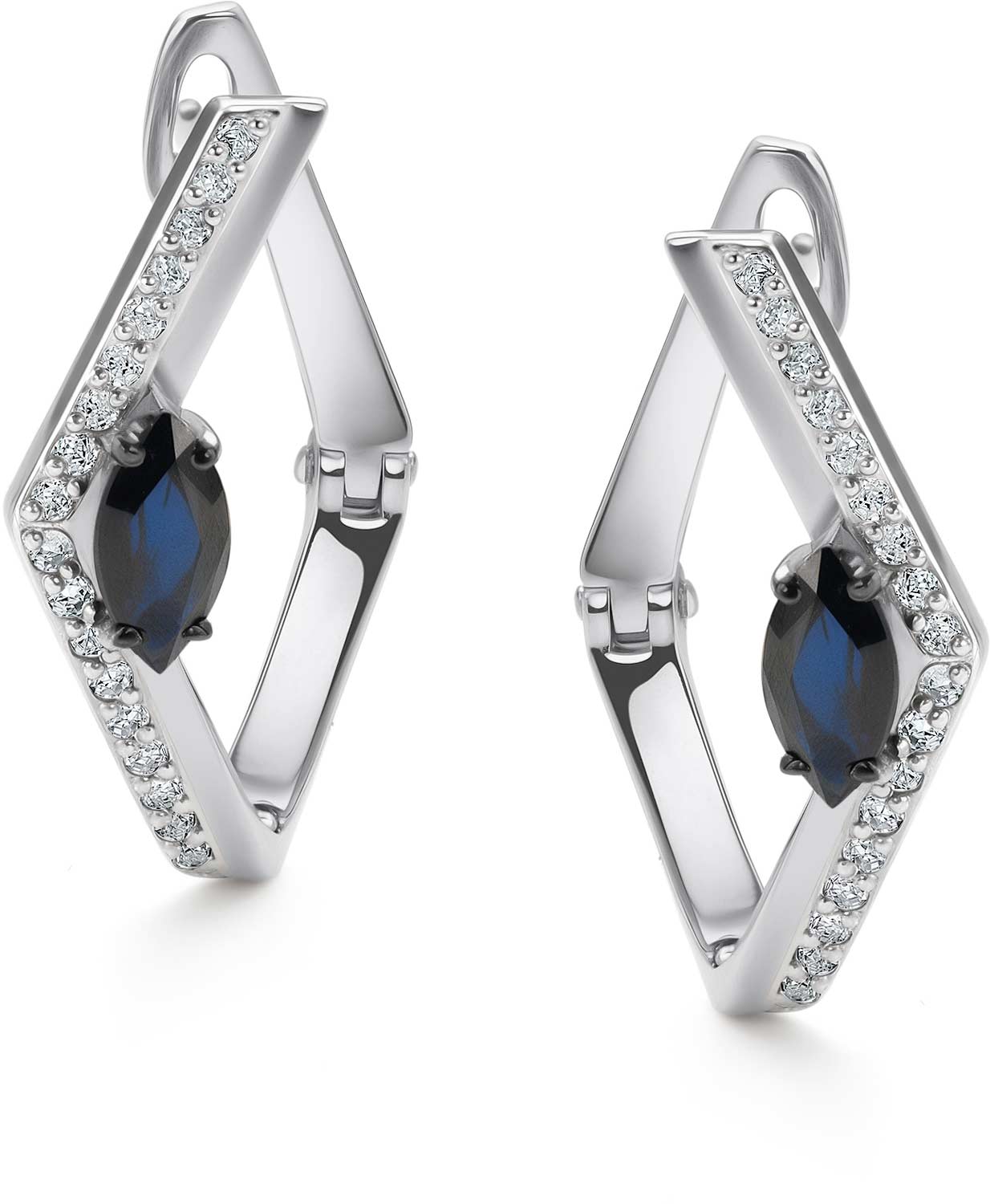 Серьги из белого золота Алькор 26090-202 с сапфирами, бриллиантами
