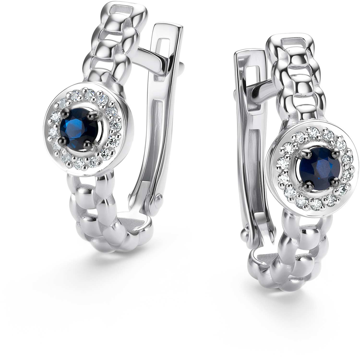 Серьги из белого золота Алькор 26377-202 с сапфирами, бриллиантами