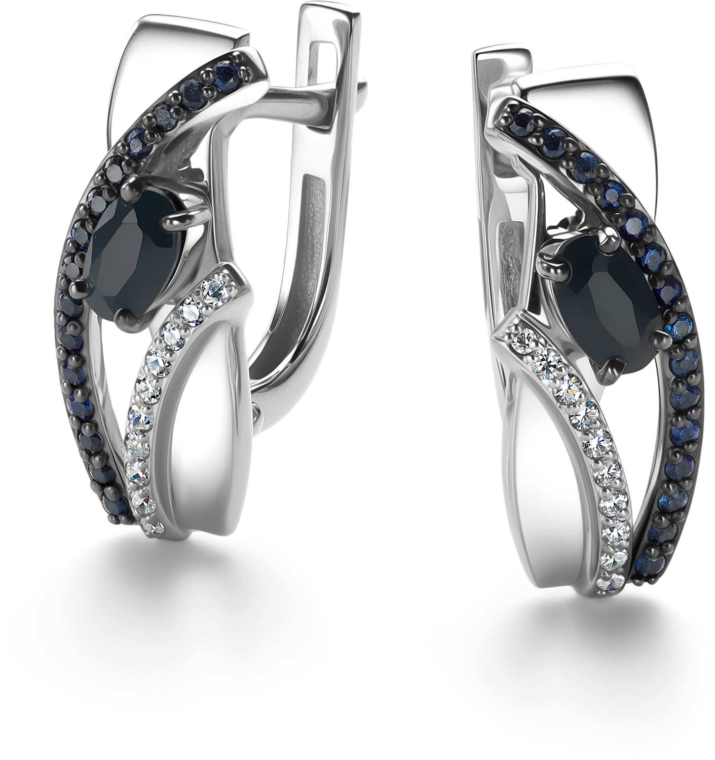 Серьги из белого золота Алькор 26426-202 с сапфирами, бриллиантами