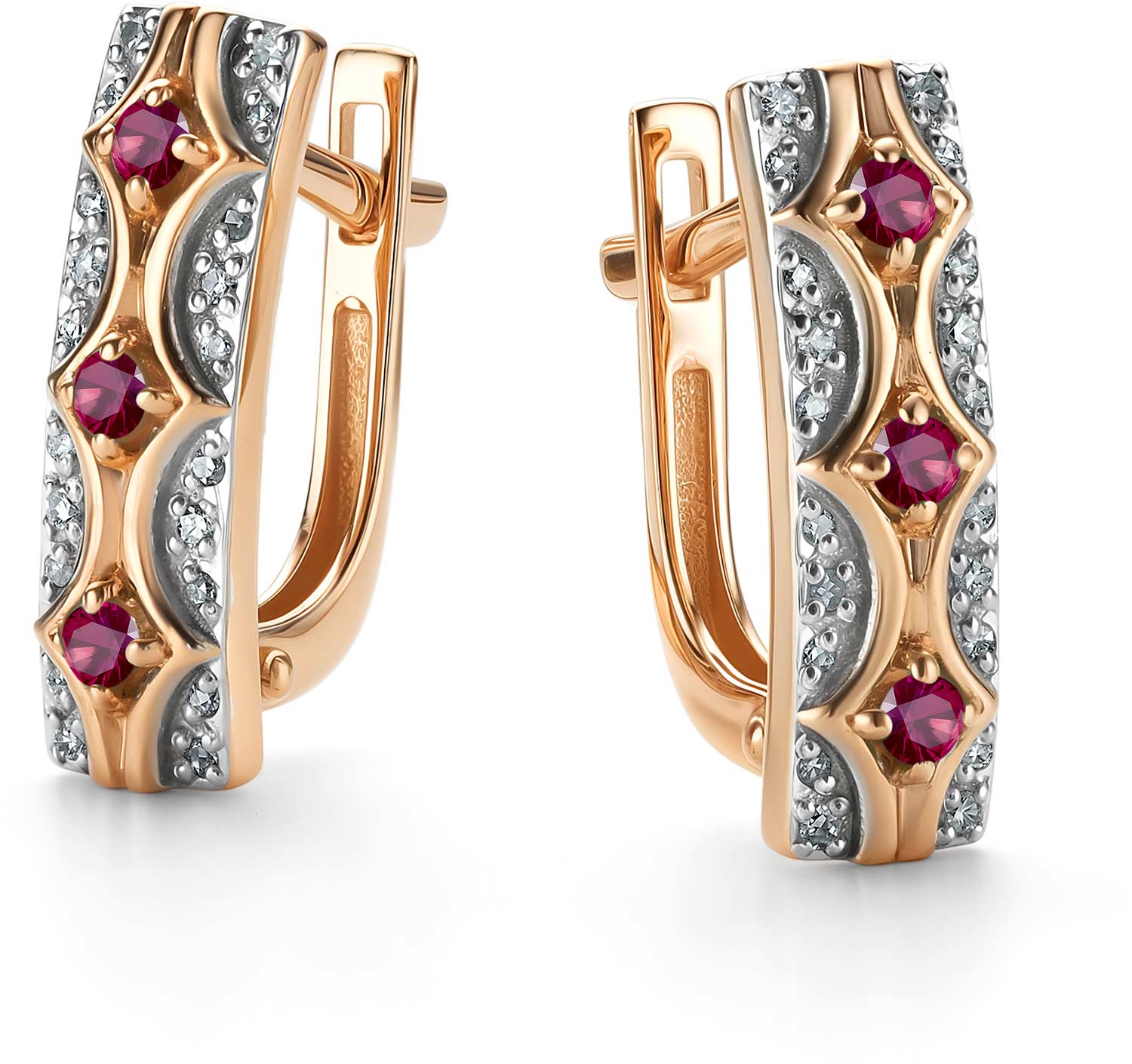 Золотые серьги Алькор 26451-103 c бриллиантом, рубином