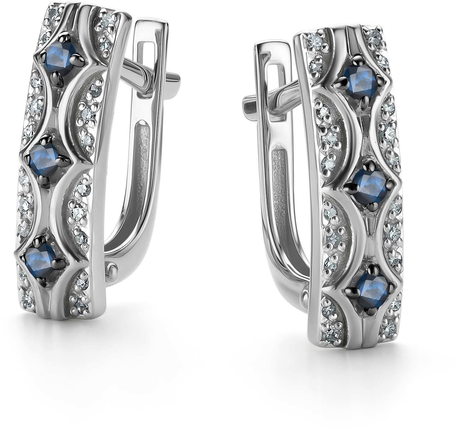 Серьги из белого золота Алькор 26451-202 с сапфирами, бриллиантами