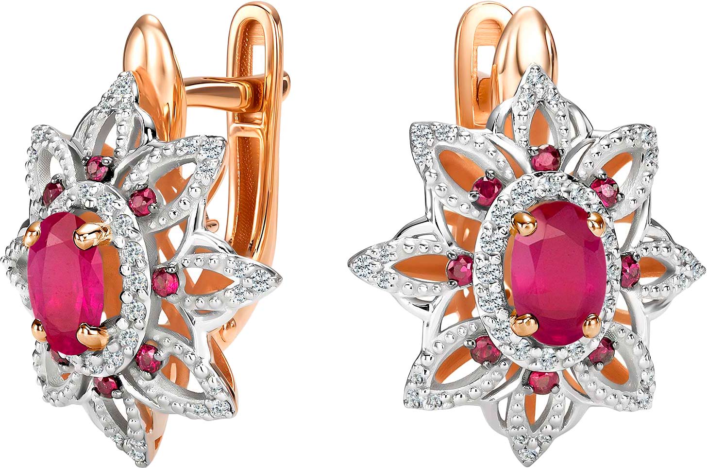 Золотые серьги Алькор 27205-103 c бриллиантом, рубином
