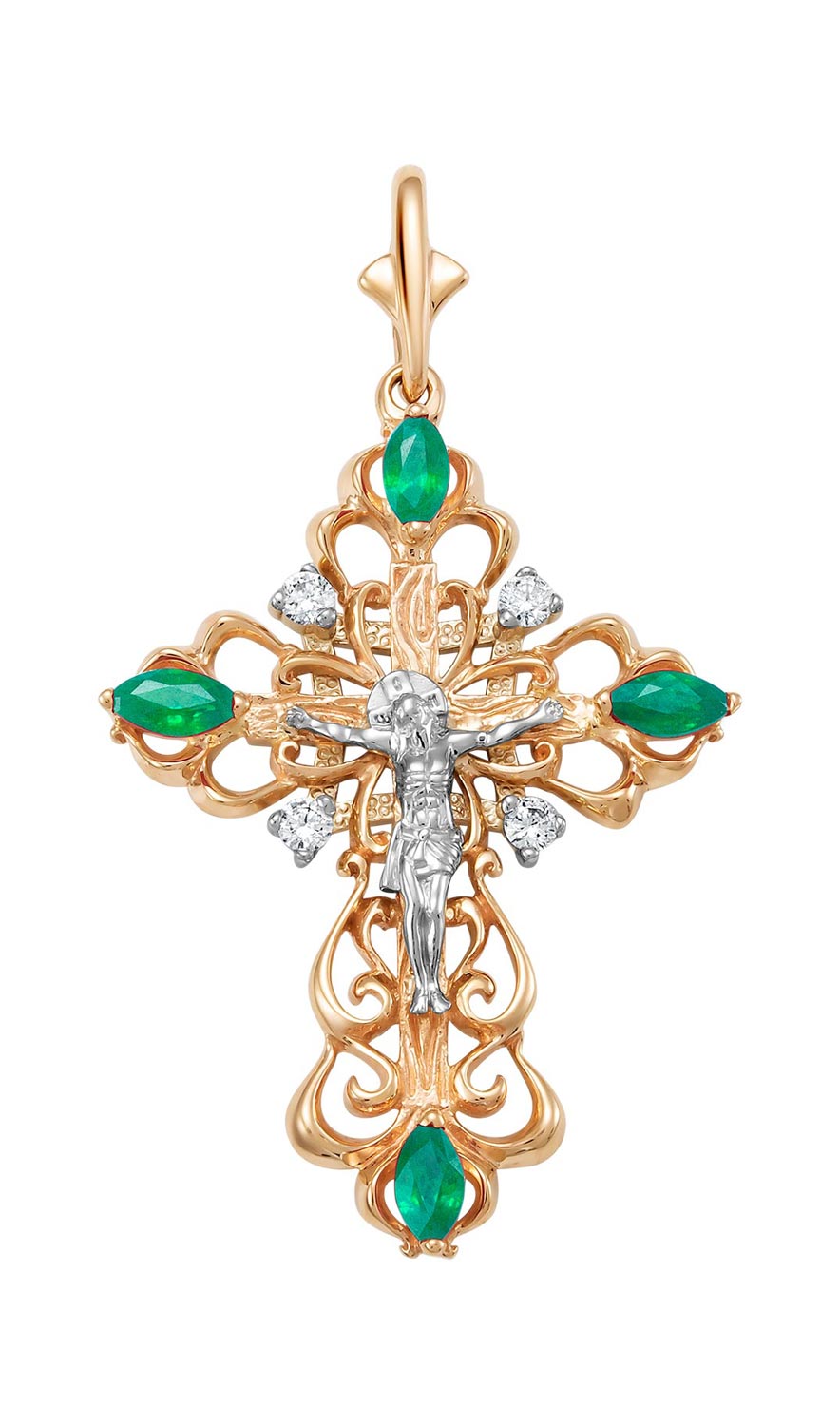 Женский золотой православный крестик с распятием Алькор 3270-101 с бриллиантами