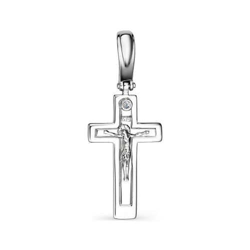 Женский православный крестик с распятием из белого золота Алькор 34024-200 с бриллиантом