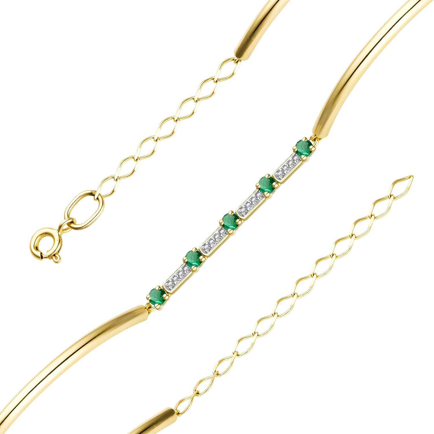 Золотой браслет Алькор 53686-301 c бриллиантом, изумрудом