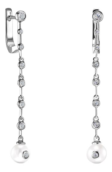 Серьги длинные из белого золота ALROSA DIAMONDS 1H118121S с жемчугом, бриллиантами