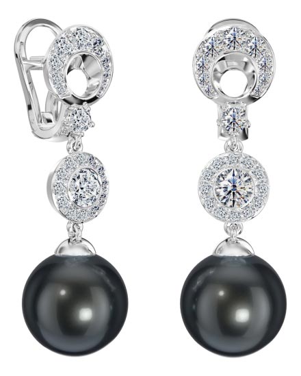Серьги с подвесками из белого золота ALROSA DIAMONDS 1R229721S с черным жемчугом, бриллиантами