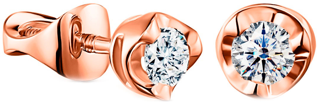 Золотые серьги-пусеты ALROSA DIAMONDS 9B022E24S c бриллиантом