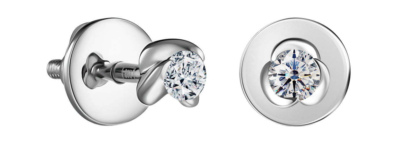 Серьги пусеты-гвоздики из белого золота ALROSA DIAMONDS 9E082121S с бриллиантами