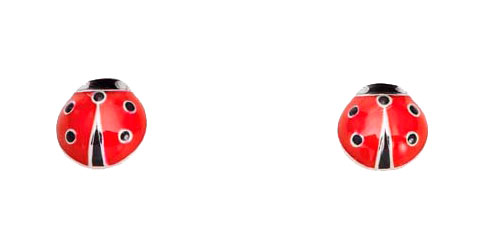 Серебряные серьги пусеты-гвоздики ''Божья коровка'' Amen ELABSR с эмалью