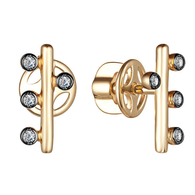 Золотые серьги пусеты-гвоздики АПАРТ 01222726-9CH с бриллиантами