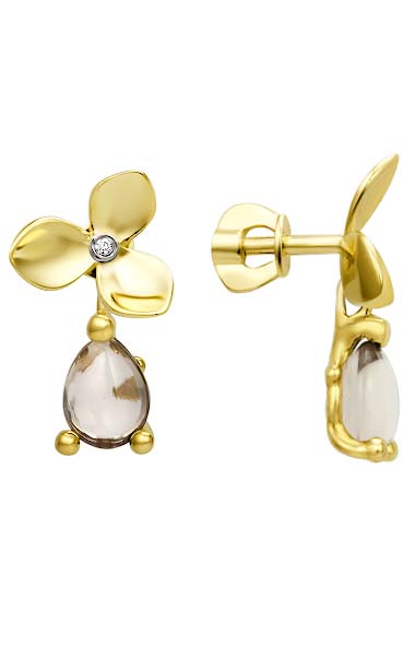 Золотые серьги с подвесками АПАРТ 83222168-1 с кварцем, бриллиантами