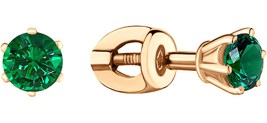 Серебряные серьги пусеты-гвоздики Aquamarine 42893P-S-g-a с изумрудами