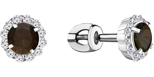 Серебряные серьги-пусеты (гвоздики) Aquamarine 4408601A-S-a с раухтопазами, фианитами