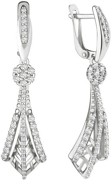 Серебряные длинные серьги с подвесками Aquamarine 46235A-S-a с фианитами