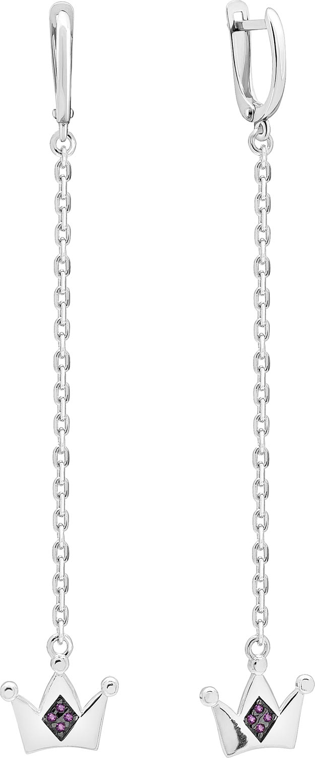 Серебряные длинные серьги ''Корона'' Aquamarine 48398VCH-S-a с фианитами