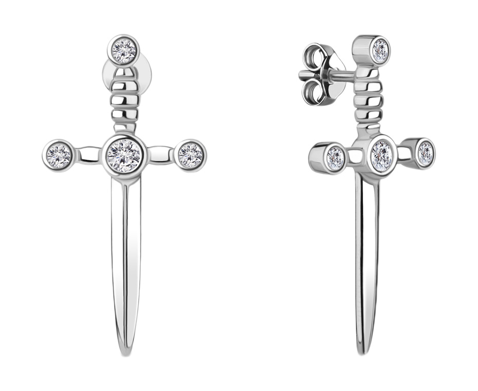Серебряные серьги ''Кинжал'' Aquamarine 48946A-S-a с фианитами