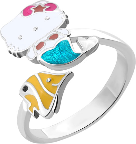 Детское серебряное открытое кольцо ''Хелло Китти'' Aquamarine 54635-S-a с эмалью